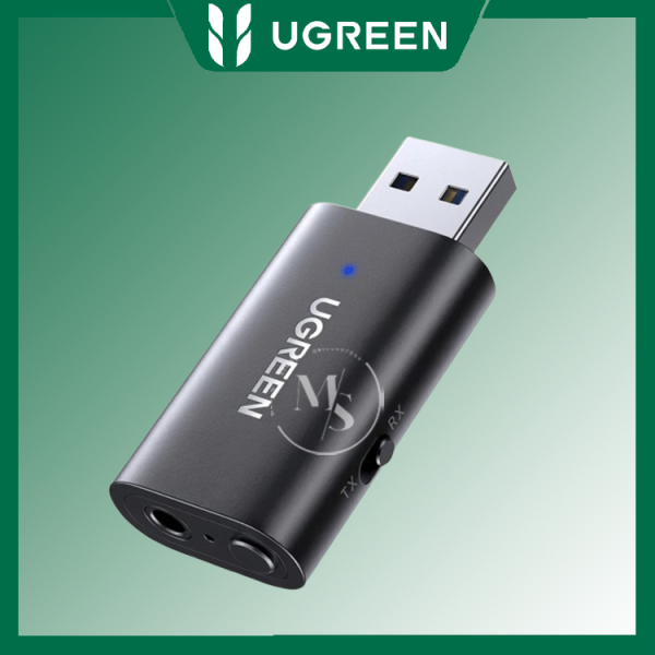 فرستنده و گیرنده صوتی بلوتوث یوگرین مدل CM523-60300 با بلوتوث 5.1، ورودی 3.5 میلی‌متری، تغذیه USB-A، میکروفون تماس، اتصال هم‌زمان به 2 دستگاه، برد 10 متر، کدک SBC و AAC