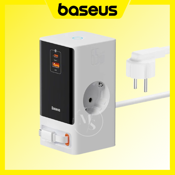 شارژر رومیزی فست چندکاره Baseus مدل PowerCombo Digital PowerStrip 65W - سفید (گارانتی آونگ)